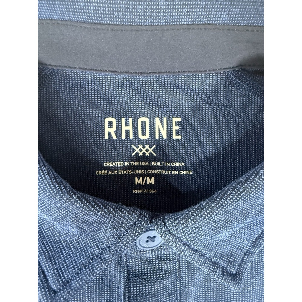 Rhone Shirt Mens Medium Blue Delta Pique Golf Performance Polo - Picture 3 of 10